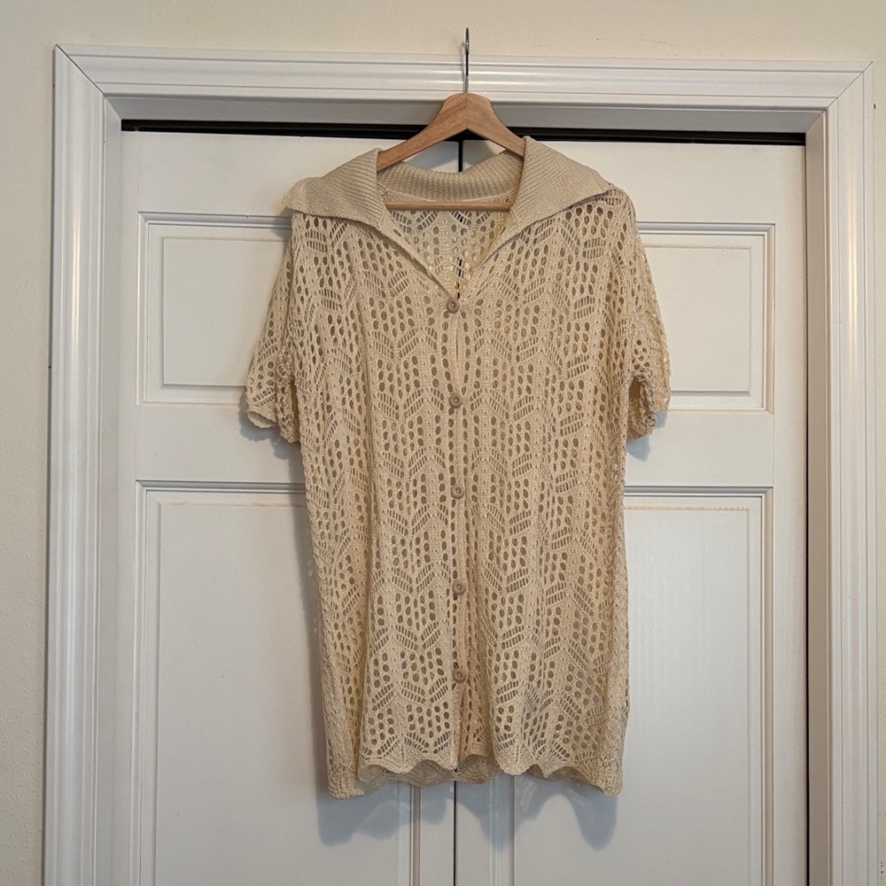 Cream Crochet Button-Up Top